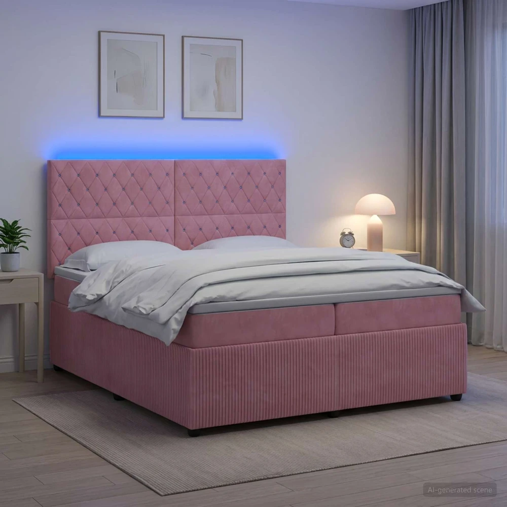 Lova LED lovos čiužinys su LED apšvietimu Rožinė 200 x 200 cm