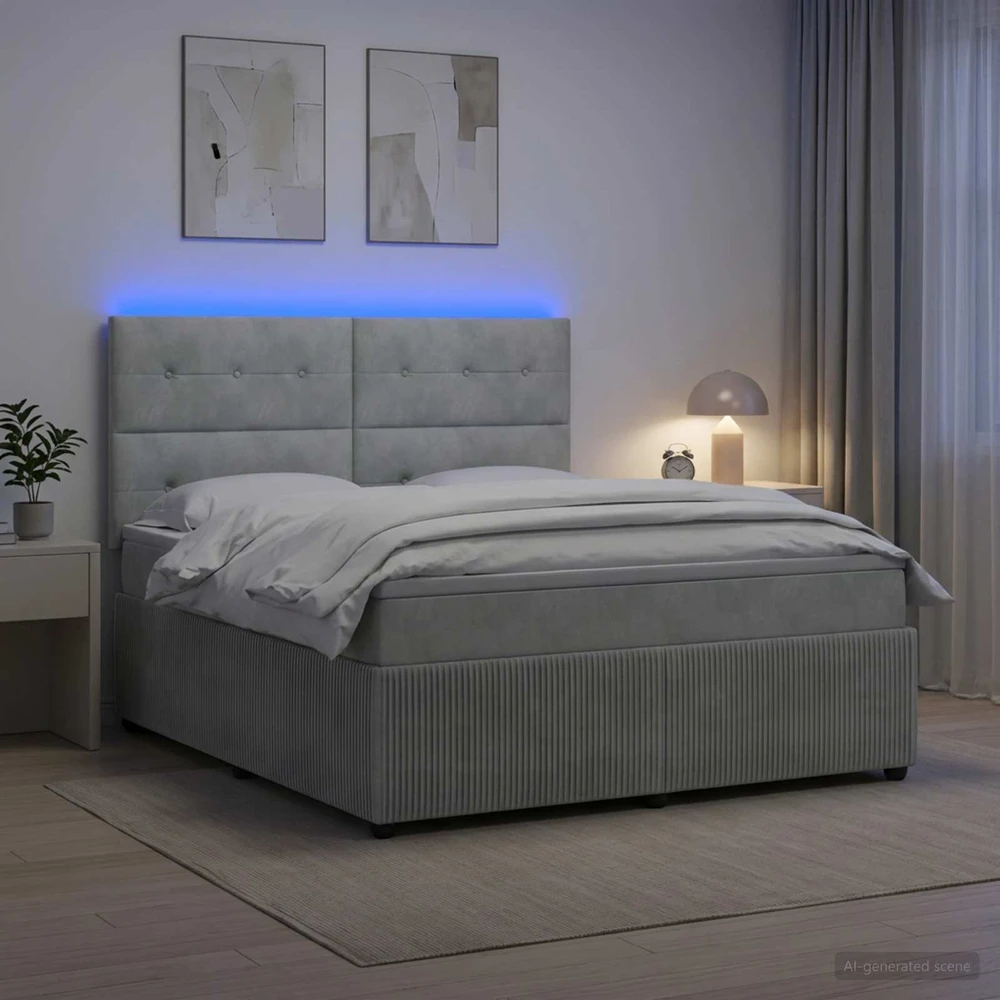 Lova LED lovos čiužinys su LED apšvietimu Šviesiai pilka Aksomas