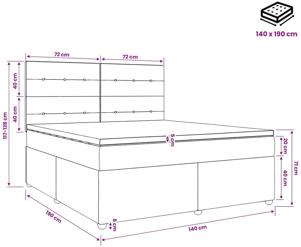 Lova LED lovos čiužinys su LED apšvietimu Kreminė 140 x 190 cm