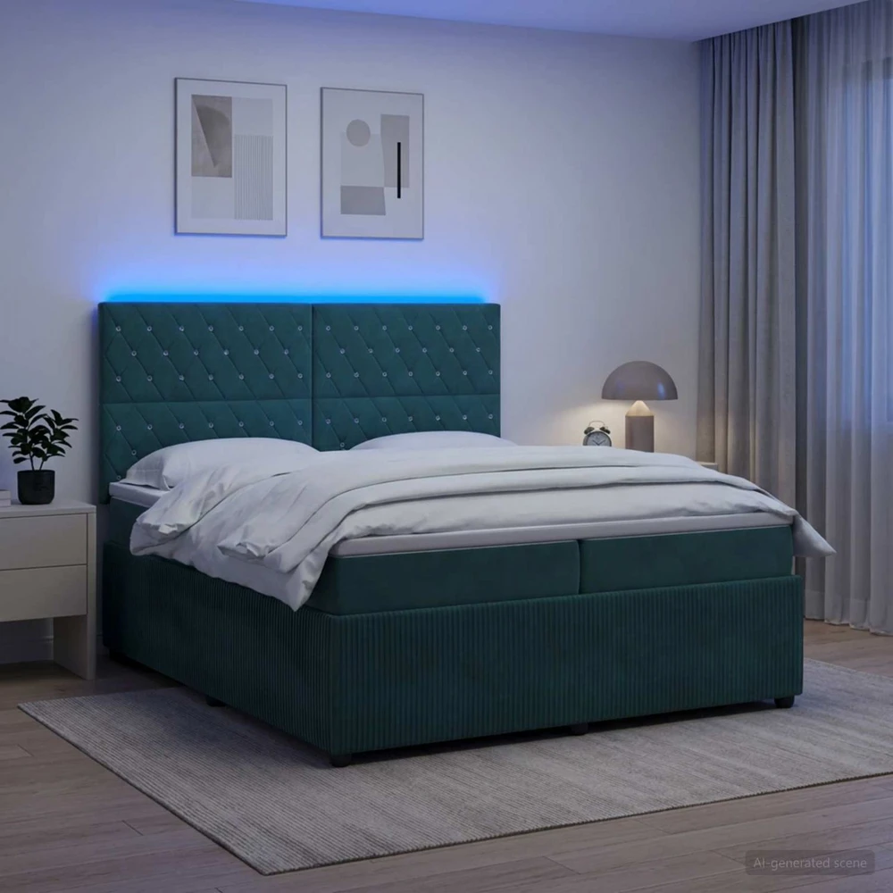 Lova LED lovos čiužinys su LED apšvietimu Tamsiai žalia 200 x 200 cm