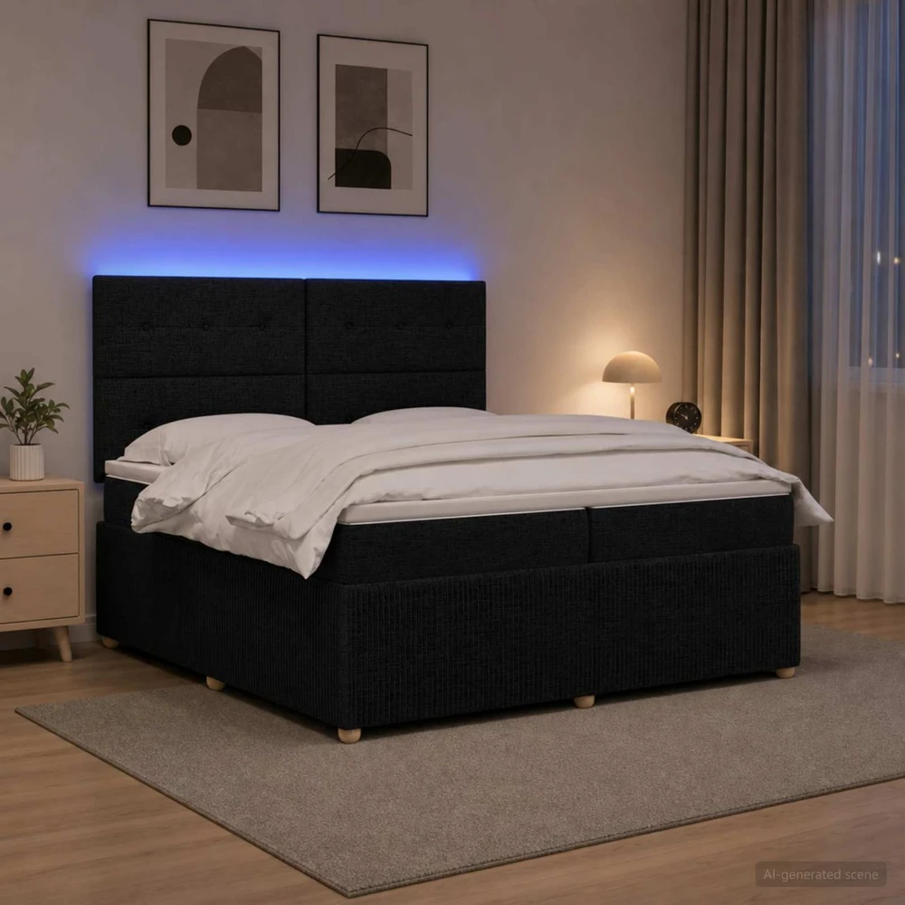 Lova LED lovos čiužinys su LED apšvietimu Juoda 200 x 200 cm Audinys