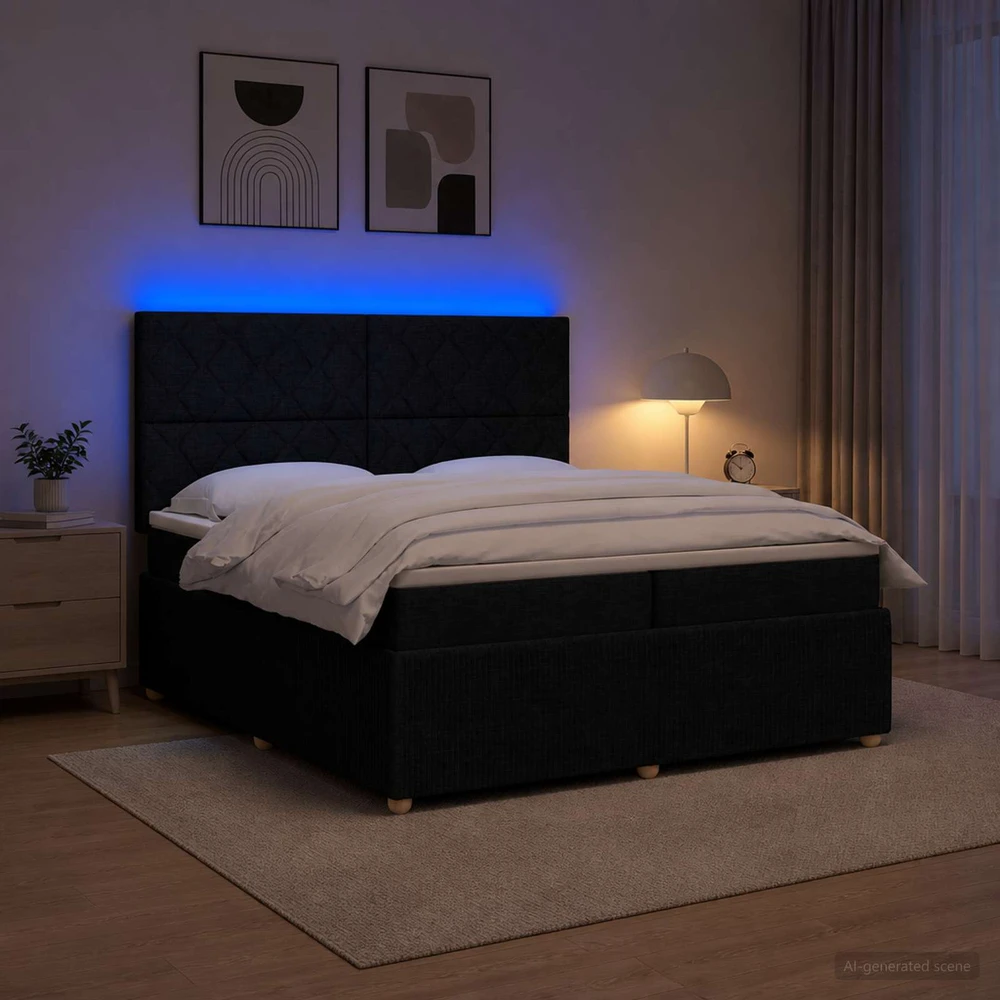 Lova LED lovos čiužinys su LED apšvietimu Juoda 200 x 200 cm Audinys