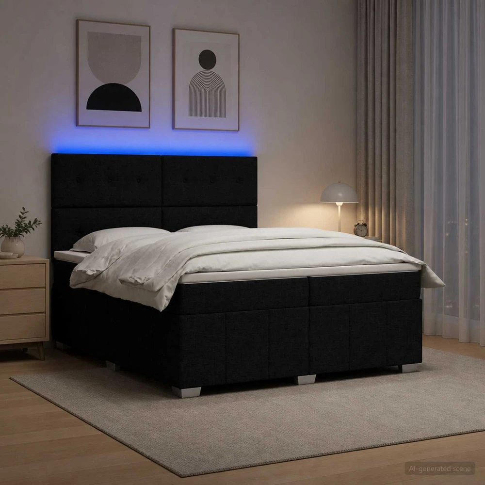 Lova LED lovos čiužinys su LED apšvietimu Juoda 200 x 200 cm Audinys