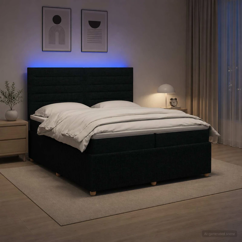 Lova LED lovos čiužinys su LED apšvietimu Juoda 200 x 200 cm Audinys