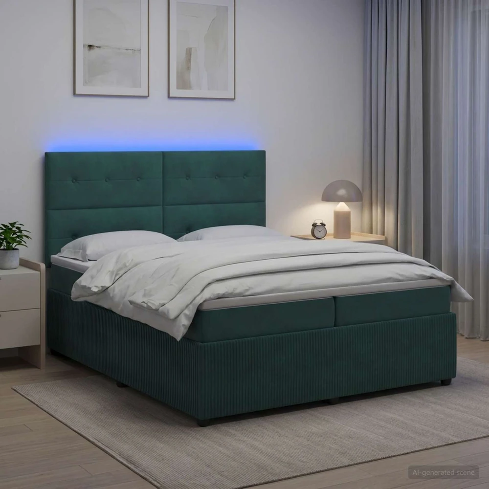 Lova LED lovos čiužinys su LED apšvietimu Tamsiai žalia 200 x 200 cm