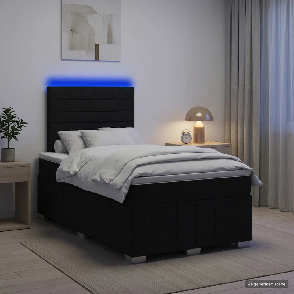 Lova LED lovos čiužinys su LED apšvietimu Juoda 120 x 190 cm Audinys