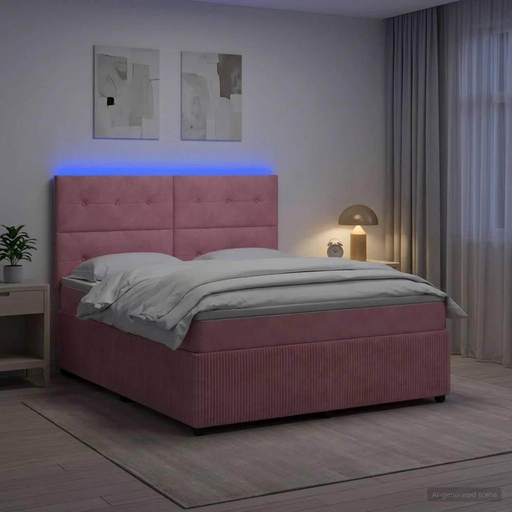 Lova LED lovos čiužinys su LED apšvietimu Rožinė 180 x 200 cm