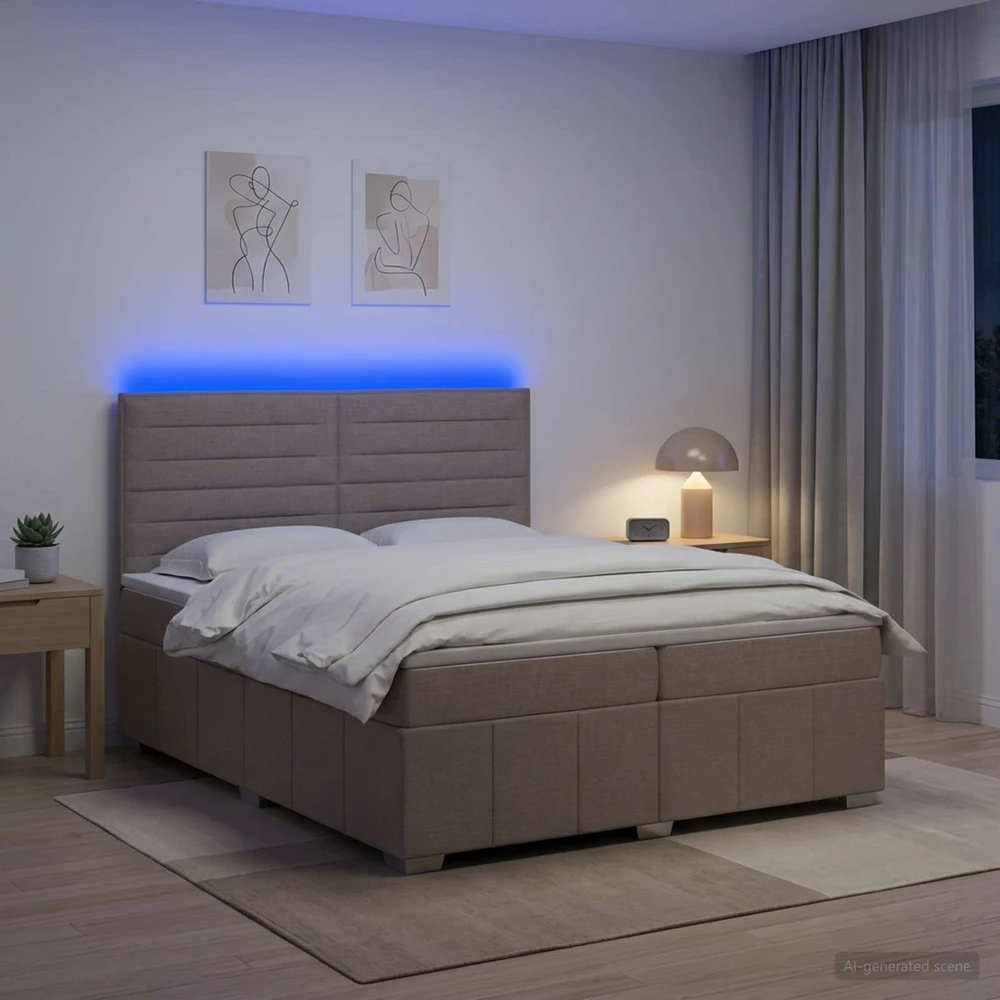 Lova LED lovos čiužinys su LED apšvietimu Taupe 200 x 200 cm Audinys