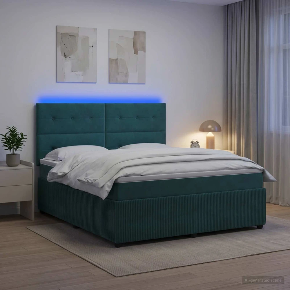 Lova LED lovos čiužinys su LED apšvietimu Tamsiai žalia 180 x 200 cm