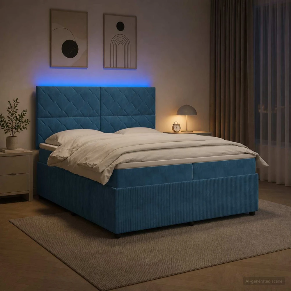 Lova LED lovos čiužinys su LED apšvietimu Mėlyna 200 x 200 cm
