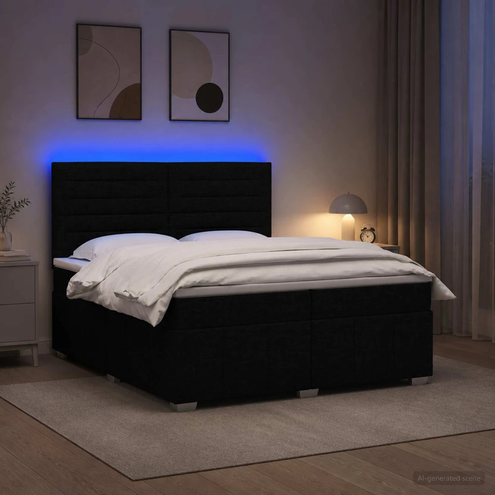 Lova LED lovos čiužinys su LED apšvietimu Juoda 200 x 200 cm Audinys
