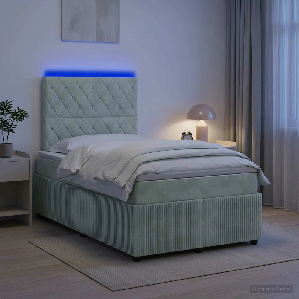 Lova LED lovos čiužinys su LED apšvietimu Šviesiai pilka Aksomas