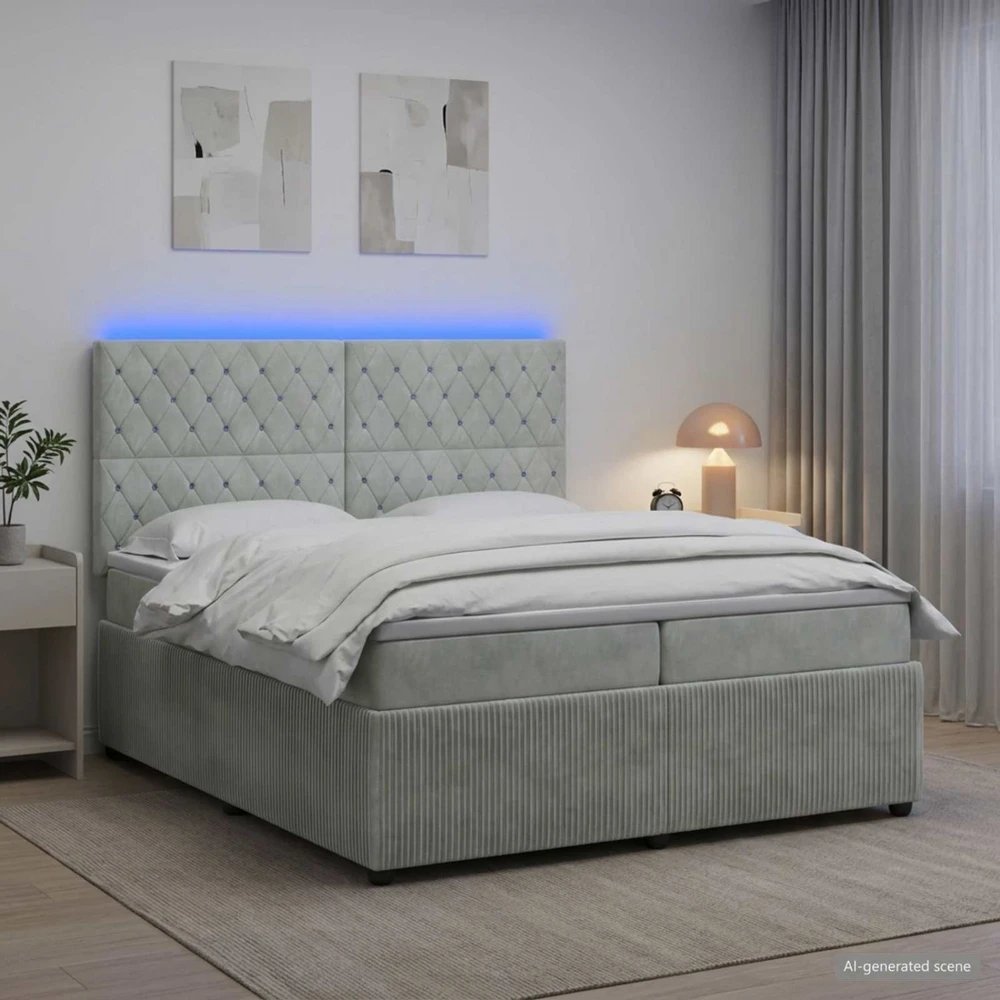 Lova LED lovos čiužinys su LED apšvietimu Šviesiai pilka Aksomas