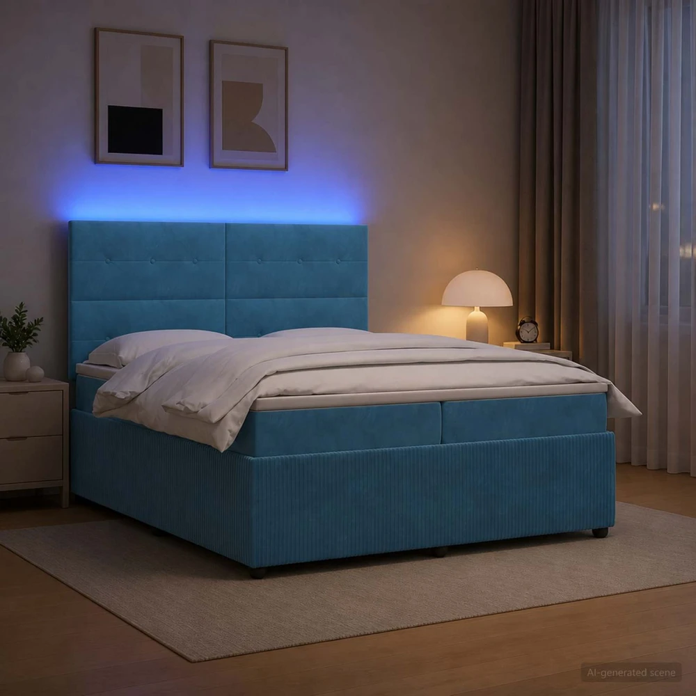Lova LED lovos čiužinys su LED apšvietimu Mėlyna 200 x 200 cm