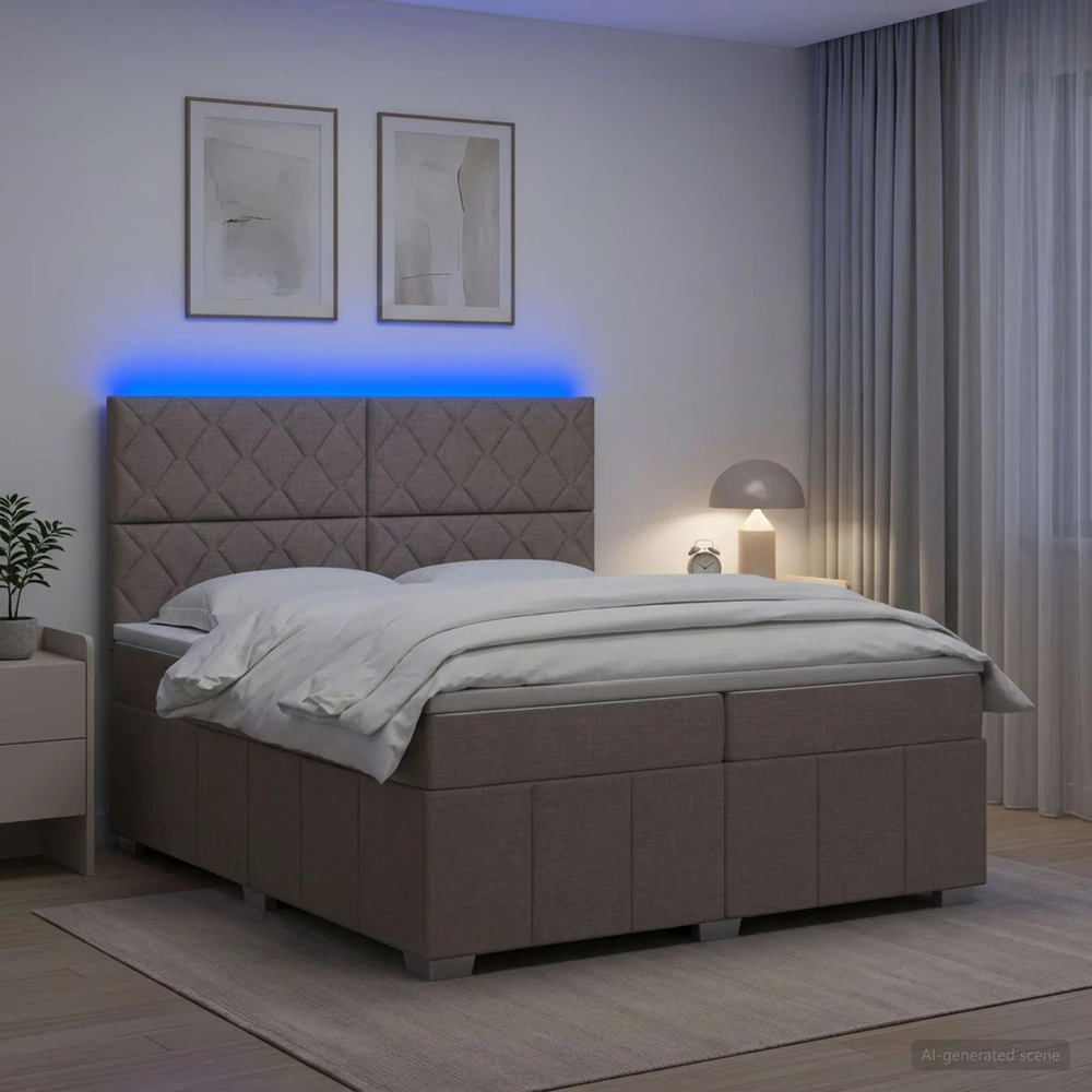 Lova LED lovos čiužinys su LED apšvietimu Taupe 200 x 200 cm Audinys