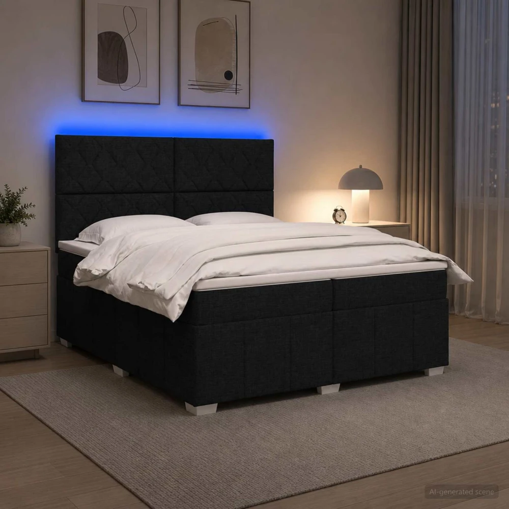 Lova LED lovos čiužinys su LED apšvietimu Juoda 200 x 200 cm Audinys