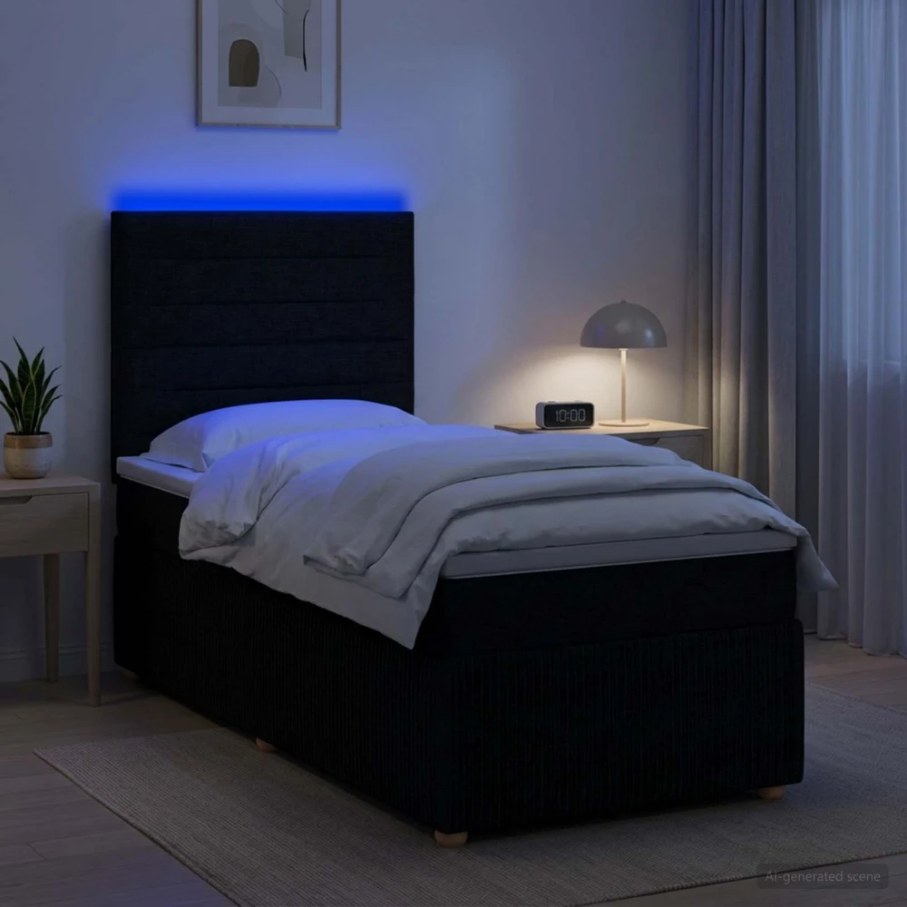 Lova LED lovos čiužinys su LED apšvietimu Juoda 90 x 190 cm Audinys