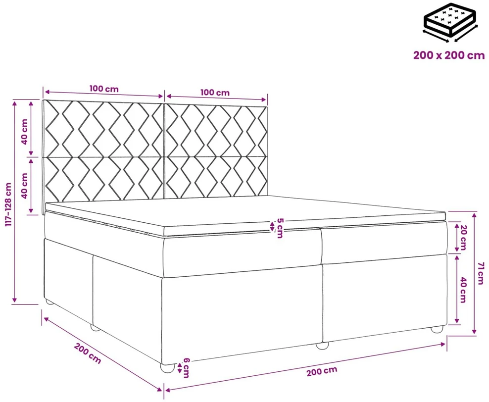 Lova LED lovos čiužinys su LED apšvietimu Kreminė 200 x 200 cm