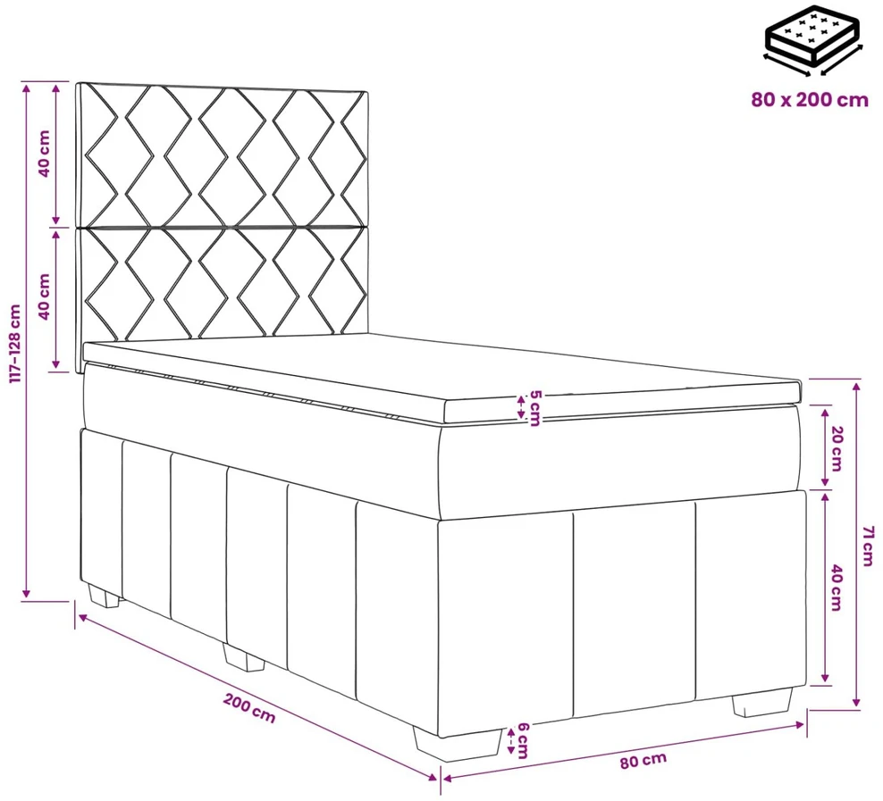 Lova LED lovos čiužinys su LED apšvietimu Kreminė 80 x 200 cm