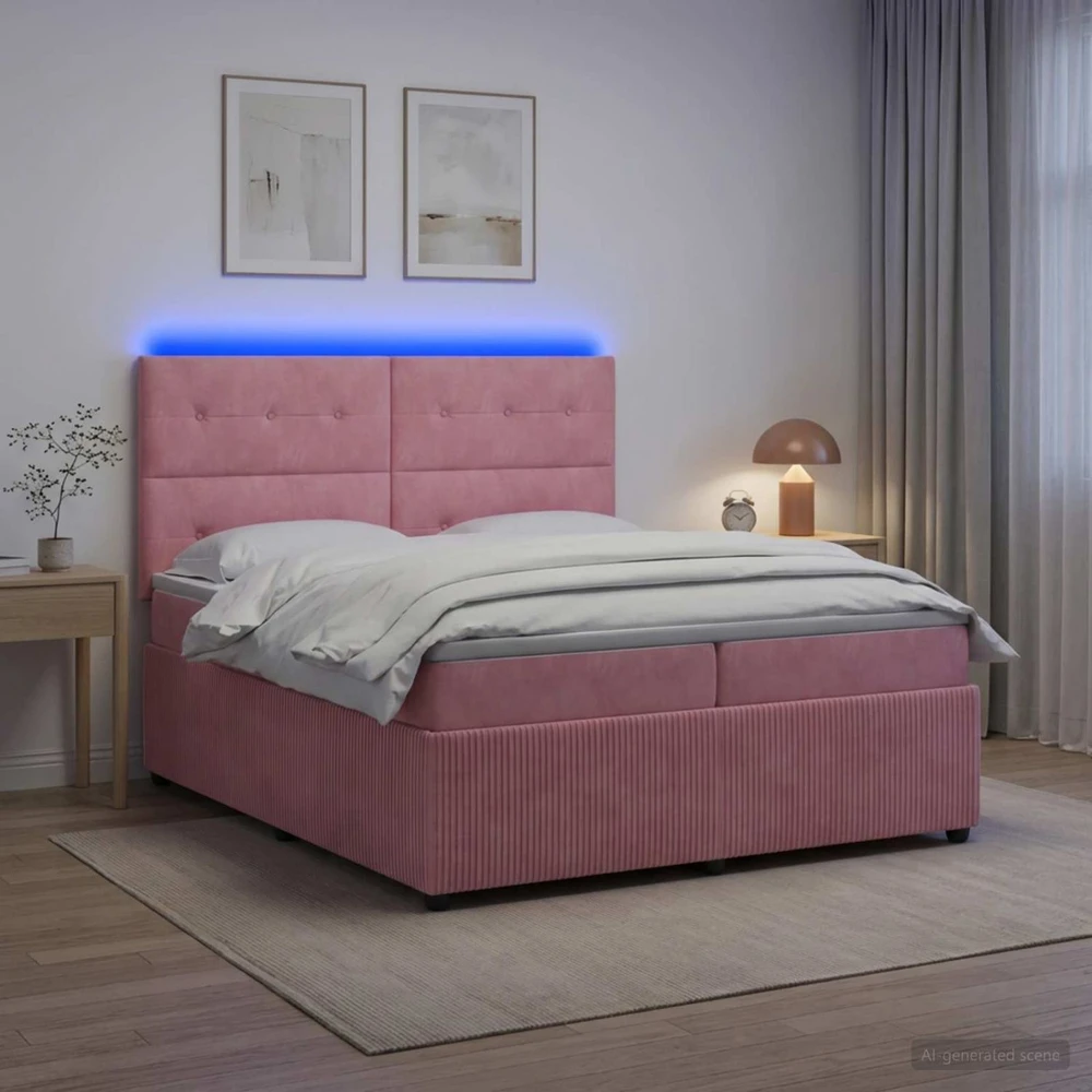 Lova LED lovos čiužinys su LED apšvietimu Rožinė 200 x 200 cm