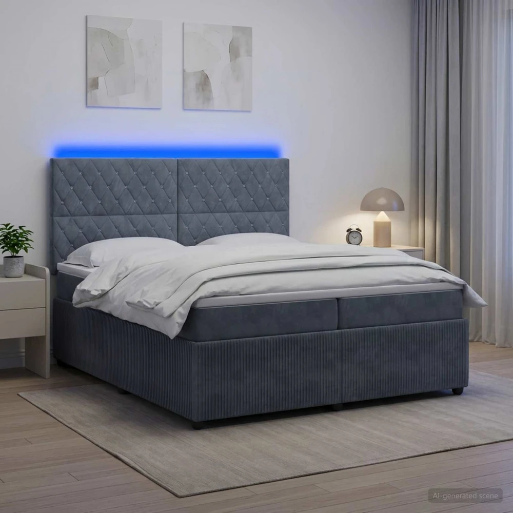 Lova LED lovos čiužinys su LED apšvietimu Tamsiai pilka 200 x 200 cm