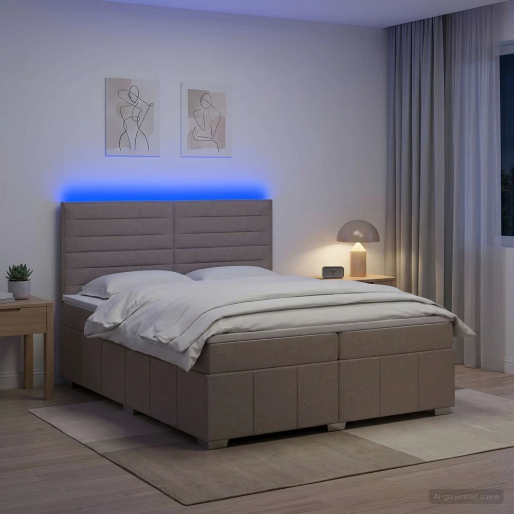 Lova LED lovos čiužinys su LED apšvietimu Taupe 200 x 200 cm Audinys