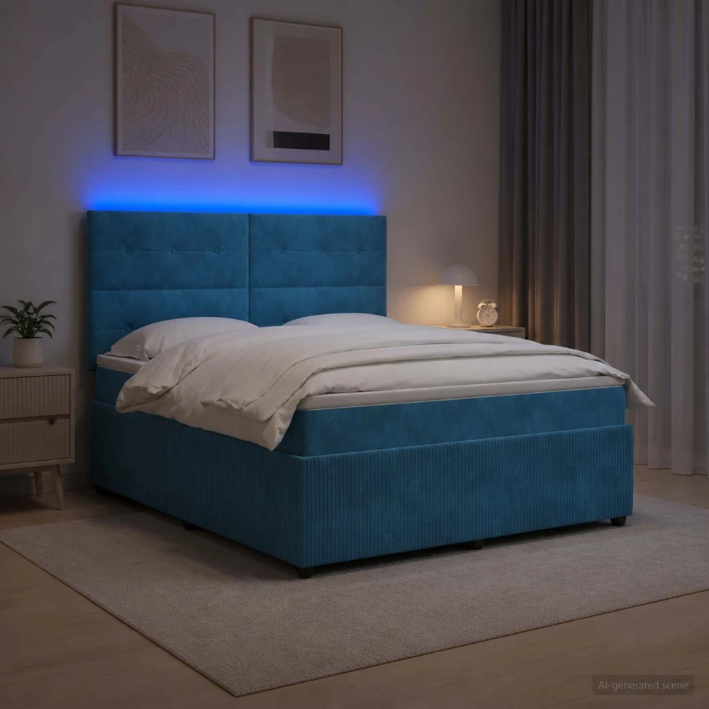 Lova LED lovos čiužinys su LED apšvietimu Mėlyna 160 x 200 cm
