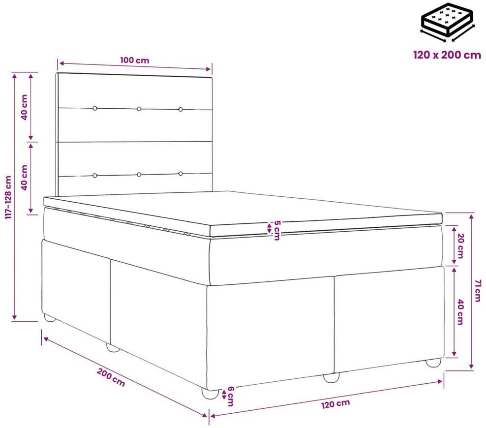 Lova LED lovos čiužinys su LED apšvietimu Kreminė 120 x 200 cm