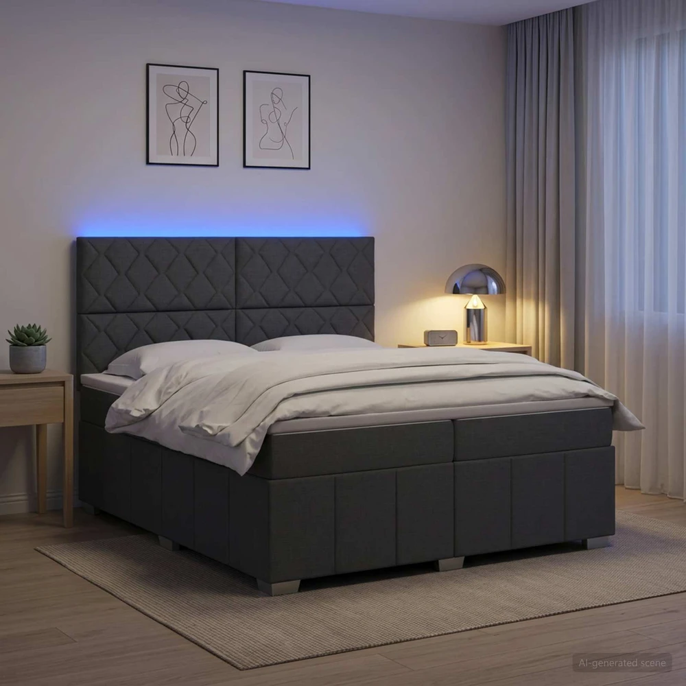 Lova LED lovos čiužinys su LED apšvietimu Tamsiai pilka 200 x 200 cm