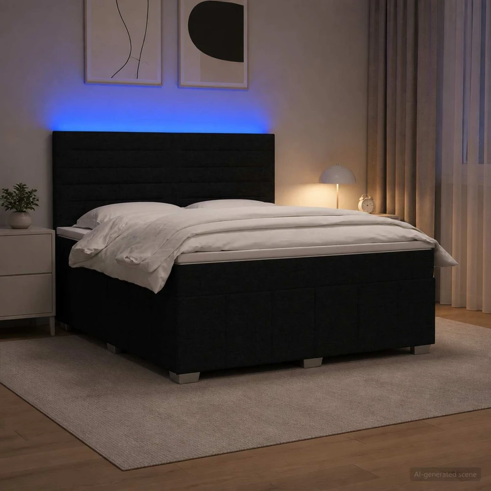 Lova LED lovos čiužinys su LED apšvietimu Juoda 180 x 200 cm Audinys