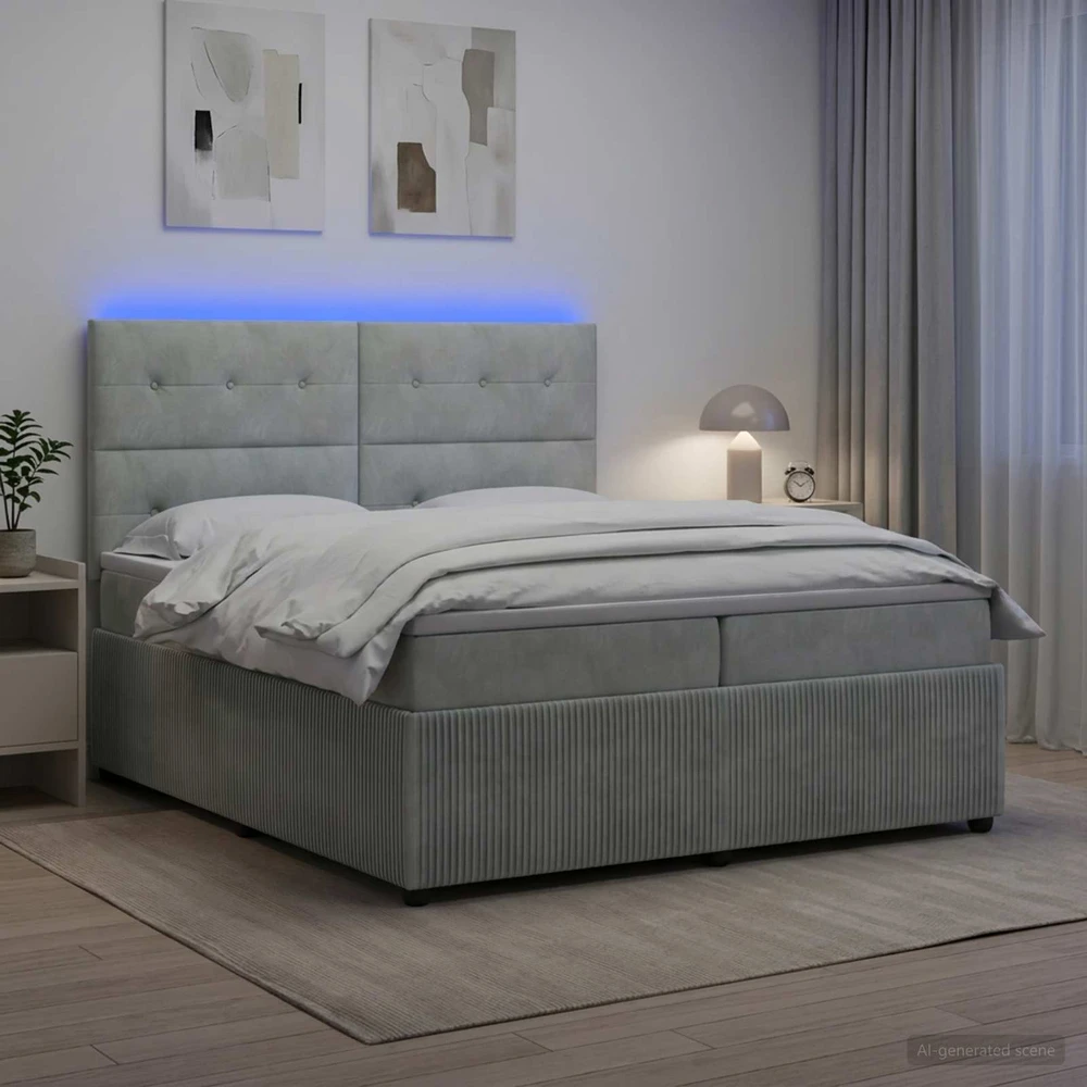 Lova LED lovos čiužinys su LED apšvietimu Šviesiai pilka Aksomas