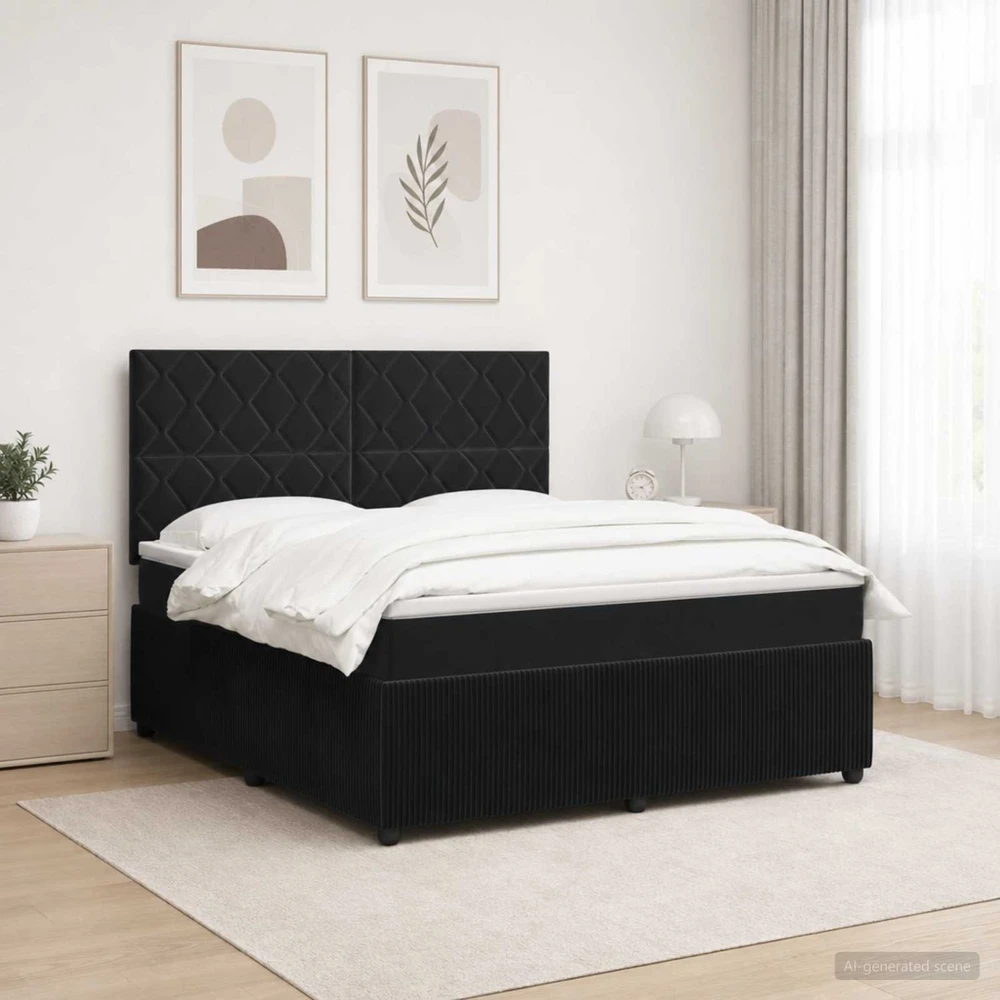 Lova LED lovos čiužinys su LED apšvietimu Juoda 160 x 200 cm Aksomas