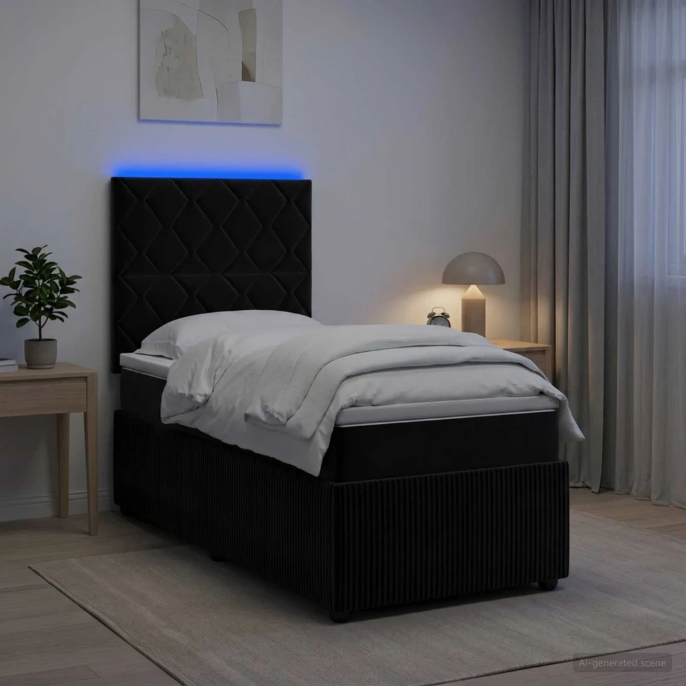 Lova LED lovos čiužinys su LED apšvietimu Juoda 80 x 200 cm Aksomas