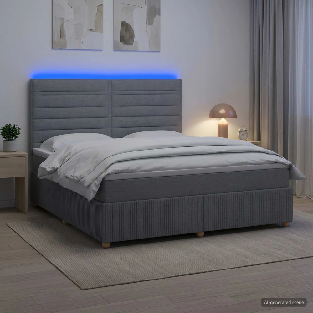 Lova LED lovos čiužinys su LED apšvietimu Šviesiai pilka Audinys
