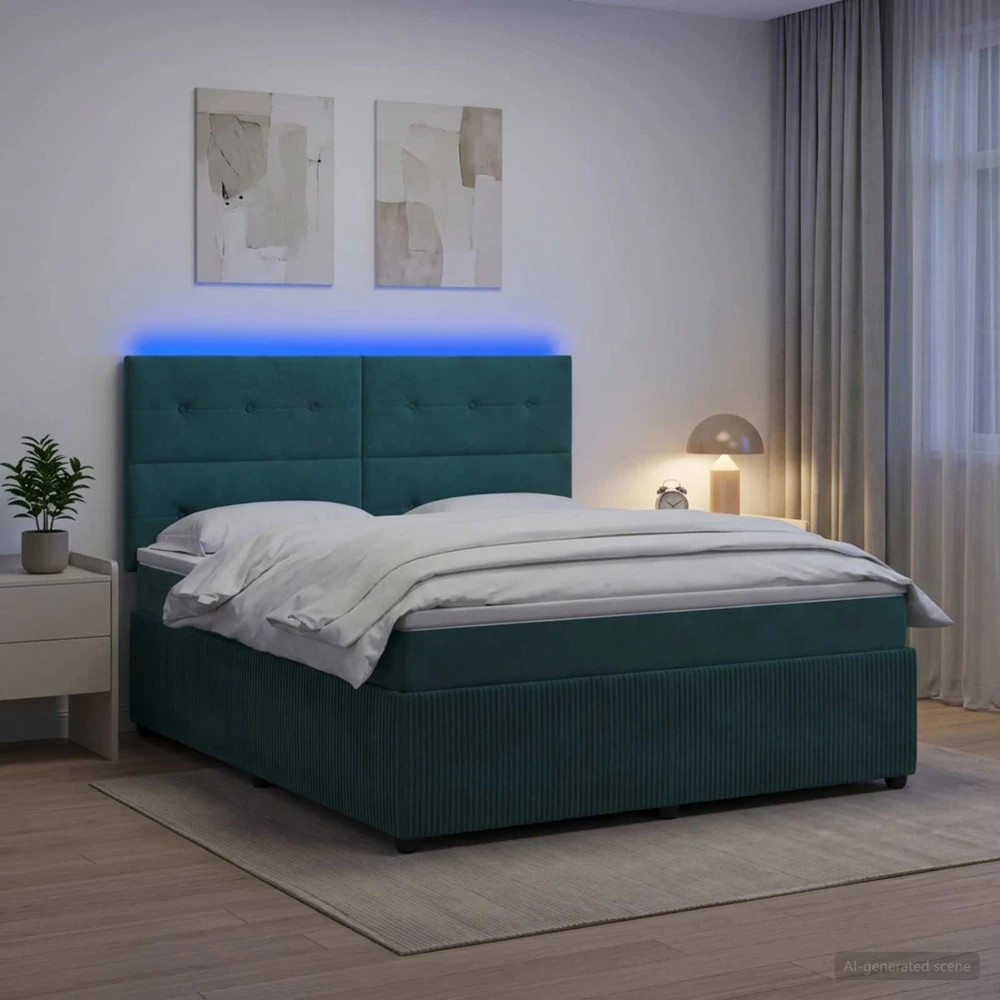Lova LED lovos čiužinys su LED apšvietimu Tamsiai žalia 180 x 200 cm