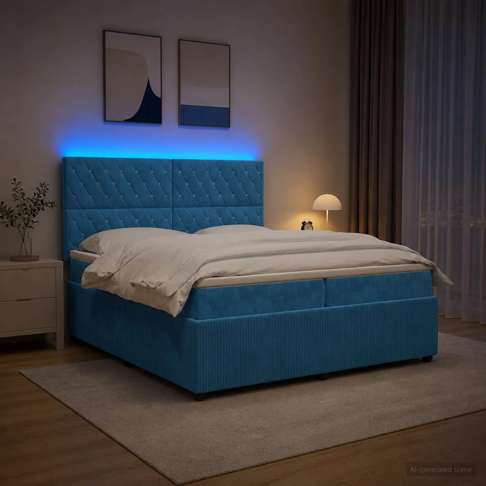 Lova LED lovos čiužinys su LED apšvietimu Mėlyna 200 x 200 cm