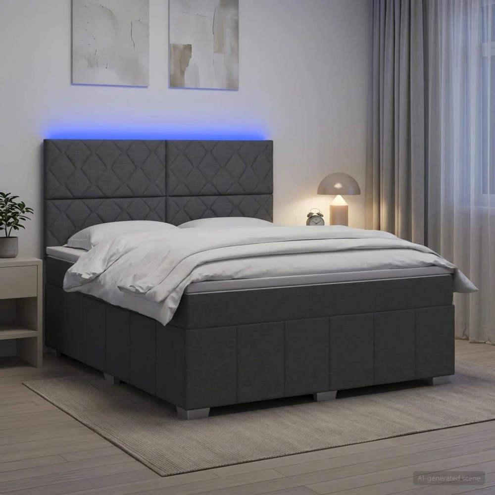 Lova LED lovos čiužinys su LED apšvietimu Tamsiai pilka 180 x 200 cm