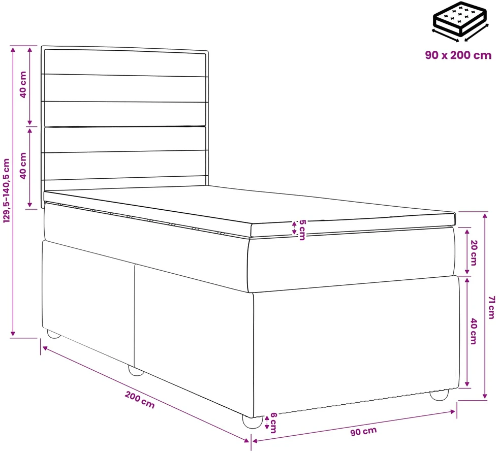 Lova LED lovos čiužinys su LED apšvietimu Taupe 90 x 200 cm Audinys