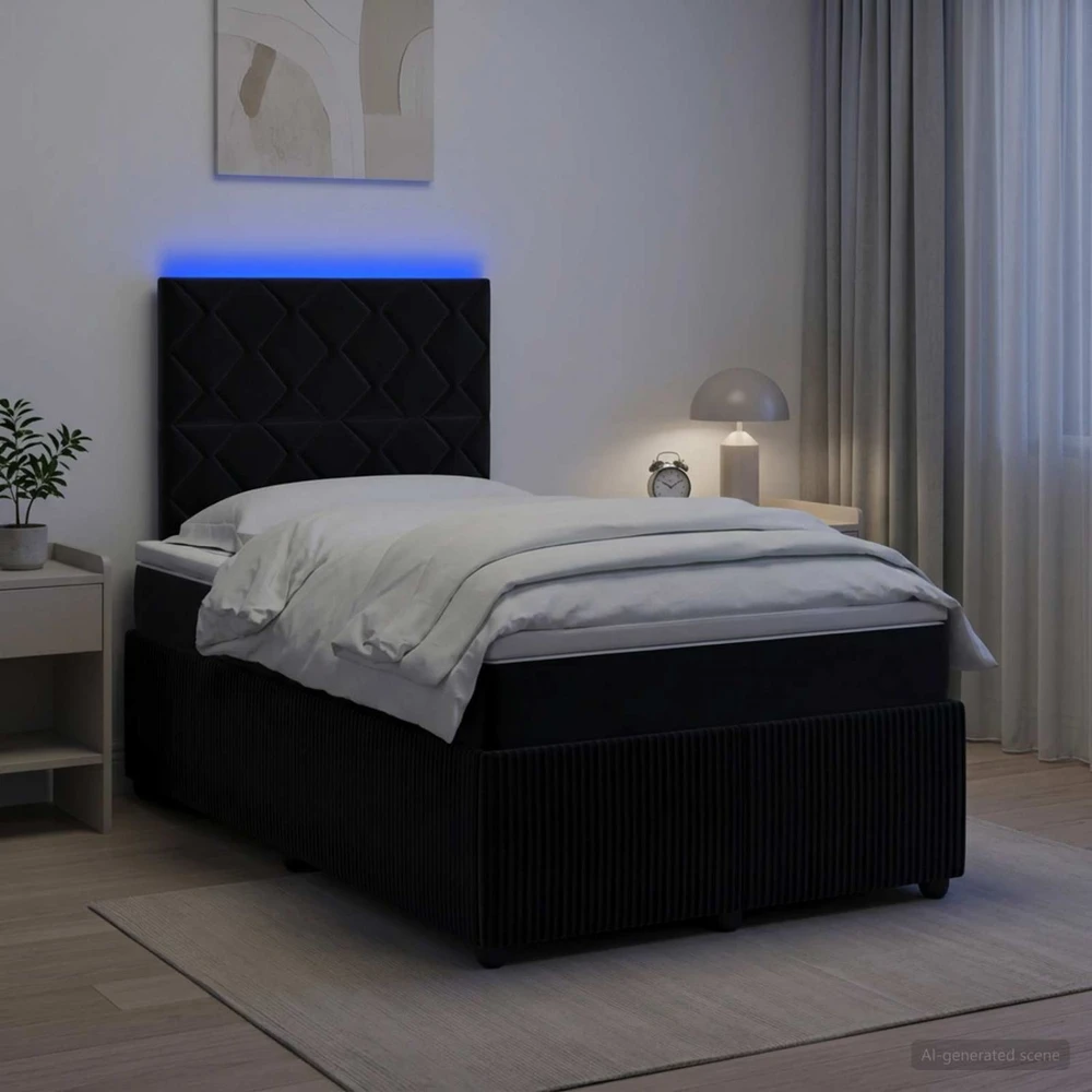 Lova LED lovos čiužinys su LED apšvietimu Juoda 120 x 190 cm Aksomas