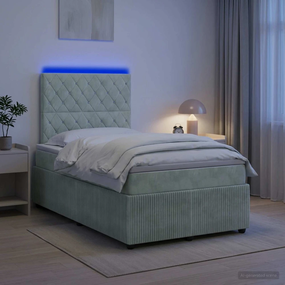 Lova LED lovos čiužinys su LED apšvietimu Šviesiai pilka Aksomas
