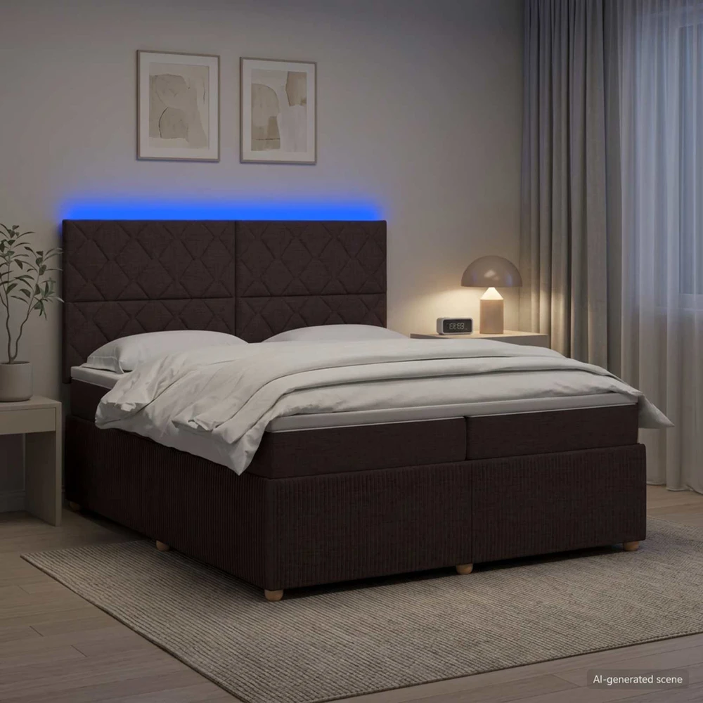 Lova LED lovos čiužinys su LED apšvietimu Tamsiai rudas 200 x 200 cm