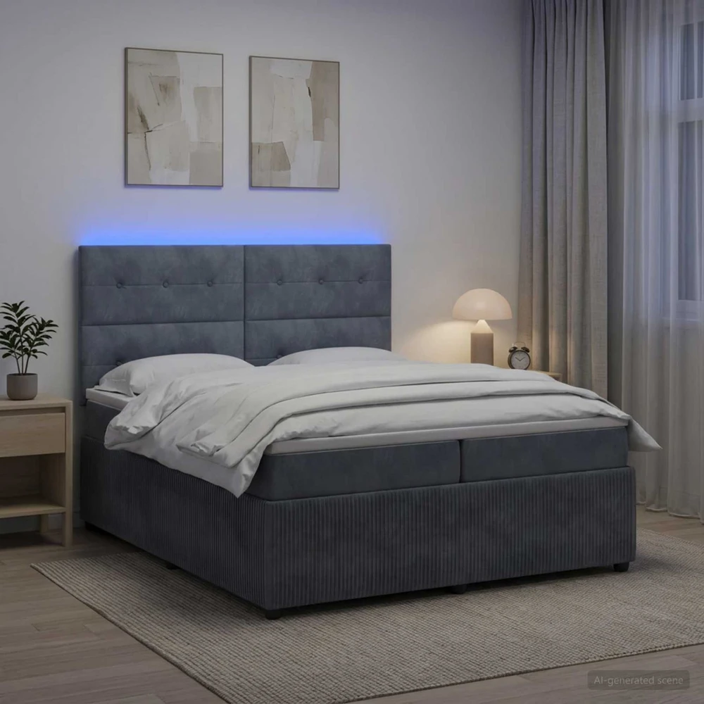 Lova LED lovos čiužinys su LED apšvietimu Tamsiai pilka 200 x 200 cm