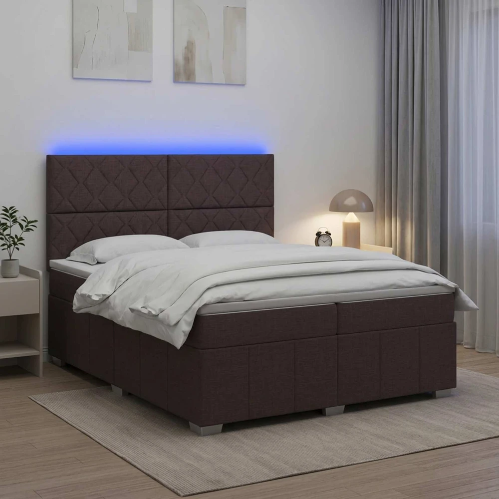 Lova LED lovos čiužinys su LED apšvietimu Tamsiai rudas 200 x 200 cm