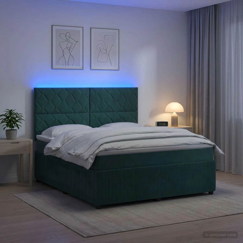 Lova LED lovos čiužinys su LED apšvietimu Tamsiai žalia 140 x 200 cm