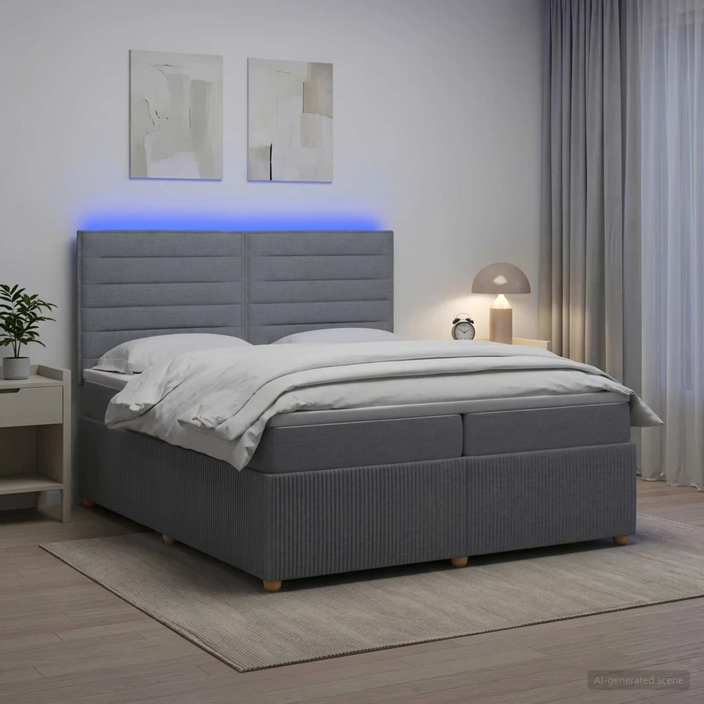 Lova LED lovos čiužinys su LED apšvietimu Šviesiai pilka Audinys