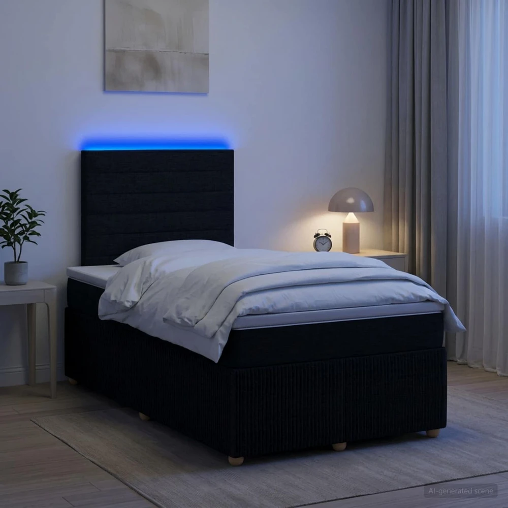 Lova LED lovos čiužinys su LED apšvietimu Juoda 120 x 190 cm Audinys
