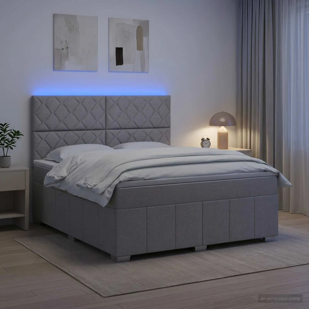 Lova LED lovos čiužinys su LED apšvietimu Šviesiai pilka Audinys