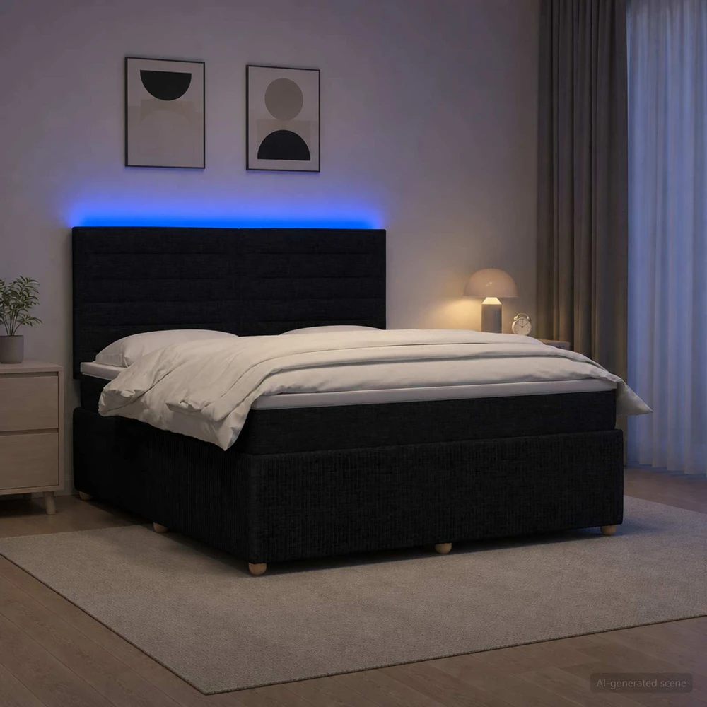 Lova LED lovos čiužinys su LED apšvietimu Juoda 180 x 200 cm Audinys