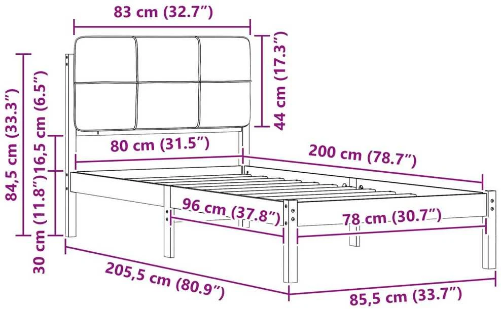 Lova Lovo rėmas su apmuštu galvūgaliu Juoda 80 x 200 cm