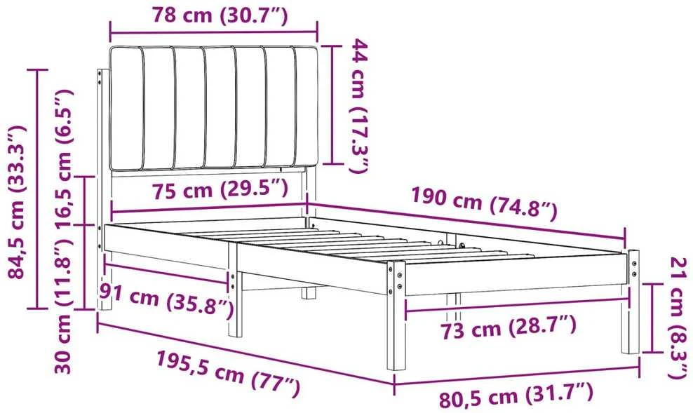 Lova Lovo rėmas su apmuštu galvūgaliu Juodas 75 x 190 cm